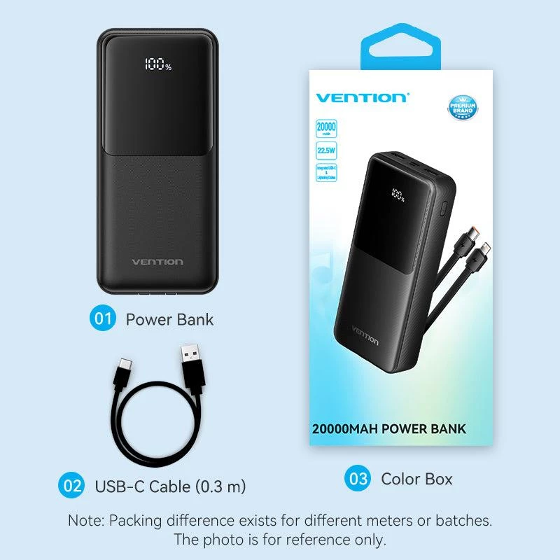 Power bank USB 20000MAH 22.5W/PRETO FHPB0 Vention