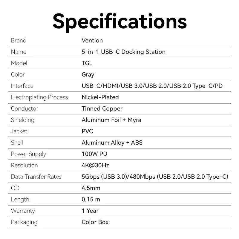 Acessório para portátil Docking STATION/0.15M Tglhb Vention