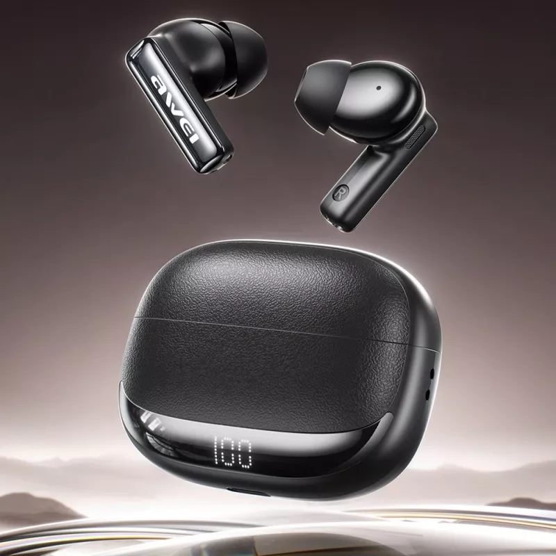 Auscultadores Bluetooth Awei Modelo ANC TA19 TWS com cancelamento ativo de ruído, True Wireless Stereo, conectividade Bluetooth