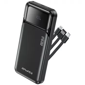 Powerbank Awei PA-91 10000mAh 22,5W PD 2xUSB-C + Cabo Preto