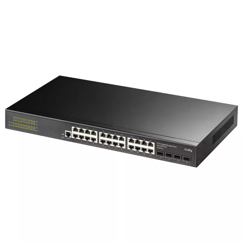 Switch Ethernet Gigabit L2 Gerido Cudy GS2008S2 com 8 portas RJ-45 10/100/1000 e 2 SFP, montagem em rack 1U, Preto