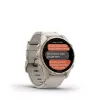 Smartwatch GARMIN Fenix 8 43 mm, 1,3 polegadas AMOLED 416×416, ecrã tátil, Wi‑Fi, GPS, 32 GB, caixa dourada, bracelete de pele cinzento