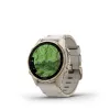 Smartwatch GARMIN Fenix 8 43 mm, 1,3 polegadas AMOLED 416×416, ecrã tátil, Wi‑Fi, GPS, 32 GB, caixa dourada, bracelete de pele cinzento