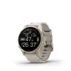 Smartwatch GARMIN Fenix 8 43 mm, 1,3 polegadas AMOLED 416×416, ecrã tátil, Wi‑Fi, GPS, 32 GB, caixa dourada, bracelete de pele cinzento