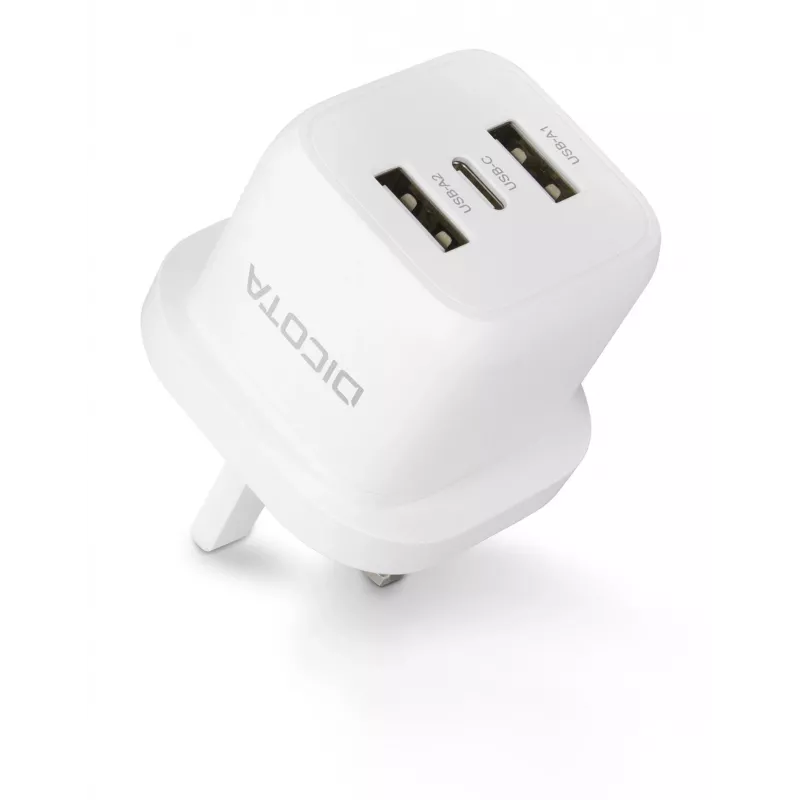 Fonte de alimentação Dicota - compacta, portátil - 32 Watt - 3 A - 3 portas de saída (USB-C, 2 x USB)