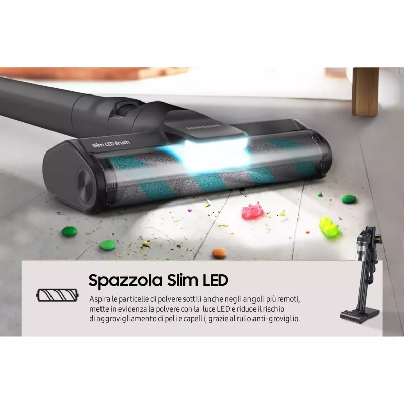 Aspirador vertical Samsung VS20C9554TK — bateria de iões de lítio, 580 W, sem saco 0,8 l, ciclone, preto
