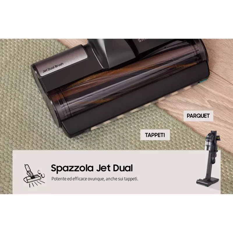 Aspirador vertical Samsung VS20C9554TK — bateria de iões de lítio, 580 W, sem saco 0,8 l, ciclone, preto