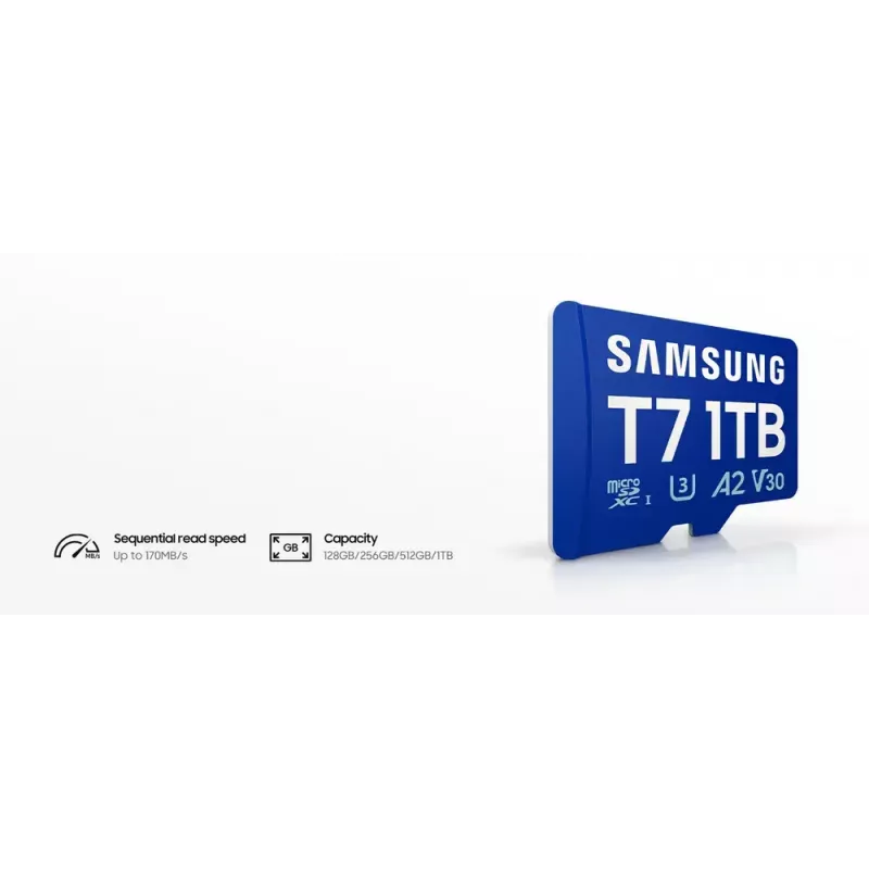 Cartão de memória MicroSDXC Samsung T7 128 GB UHS-I U3 V30 170 MB/s azul