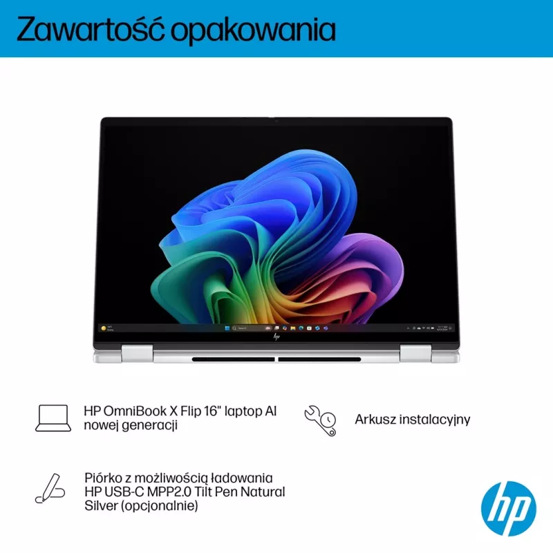Portátil 2-em-1 HP OmniBook X Flip NG AI 16-as0003nw, ecrã tátil OLED 3K de 16 polegadas, 32GB RAM, 1TB SSD, Windows 11 Home, Ultra 7 258V, Glacier Silver