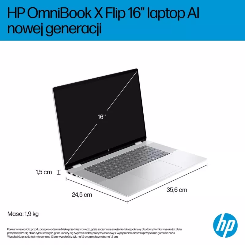 Portátil 2-em-1 HP OmniBook X Flip NG AI 16-as0003nw, ecrã tátil OLED 3K de 16 polegadas, 32GB RAM, 1TB SSD, Windows 11 Home, Ultra 7 258V, Glacier Silver