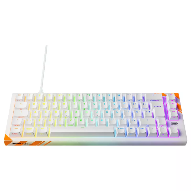 Teclado gaming mecânico Cherry K5 Pro TMR Compact — 65% QWERTY USB com fios, RGB, interruptor magnético, laranja/branco