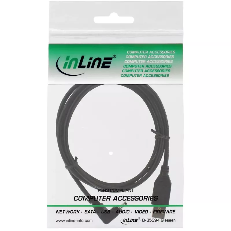 Cabo InLine USB 2.0 USB A macho para Mini-USB B macho, conectores 90° angulados para cima, 1,5 m, preto