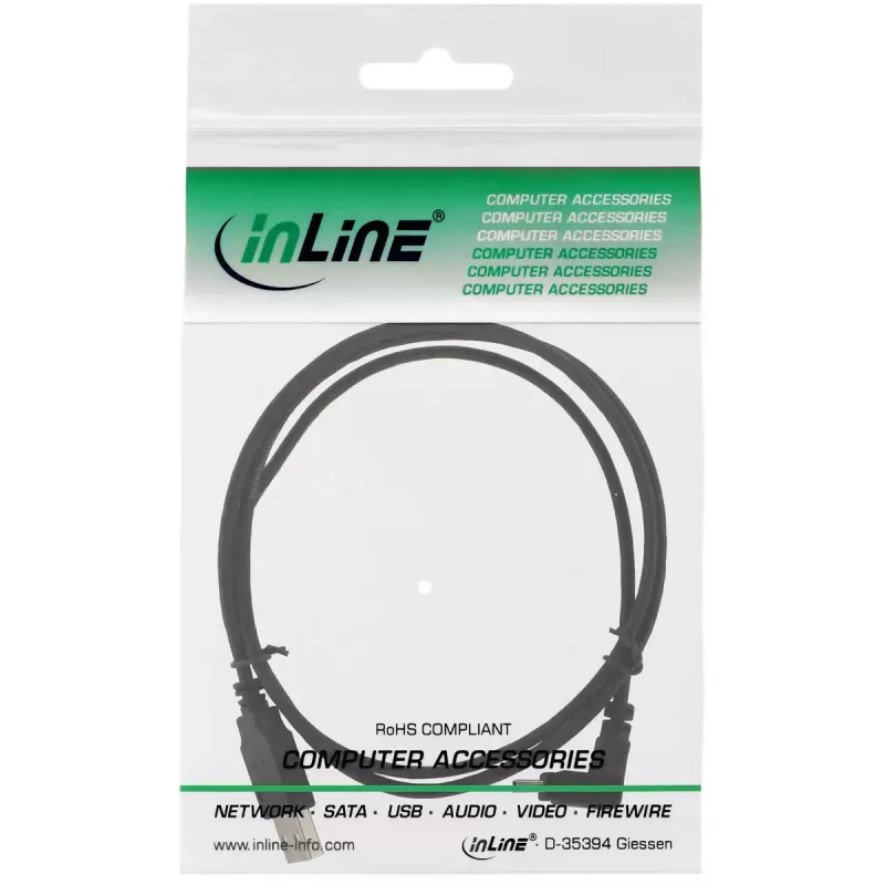 USB Type-A macho / Mini-USB macho 5 pinos angular 90° preto 0,3 m InLine 34203