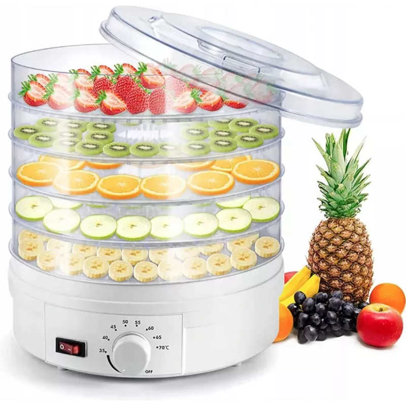 Extralink Home Desidratador grande para cogumelos, fruta, legumes e ervas Pro potente 500W + 5 tabuleiros 27cm branco