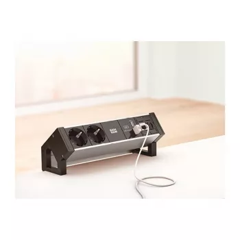 BACHMANN DESK2 ALU preto 2x tomada com contacto de proteção 1x carregador USB 1x ABD GST18
