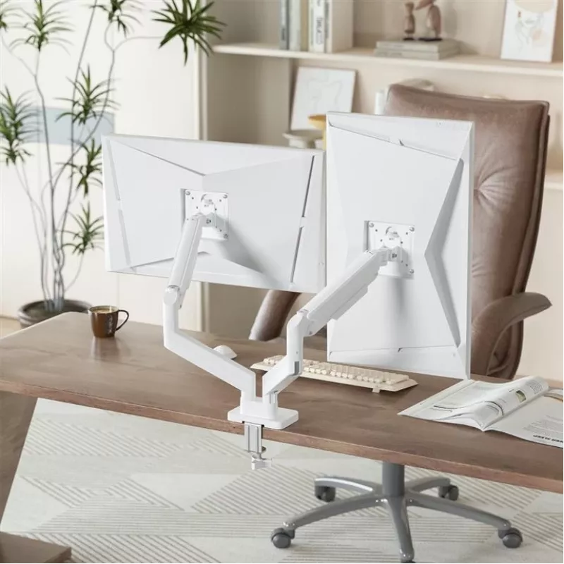 Suporte para monitor GEMBIRD MA-DA2-06-W para ecrãs de 17–32 polegadas, montagem por aperto/calha de mesa, branco