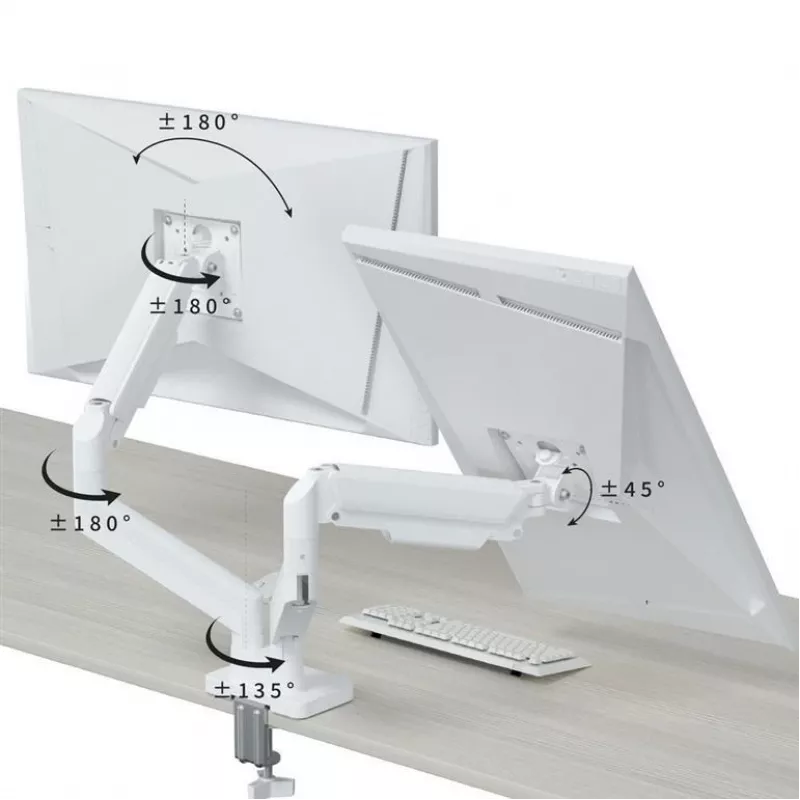 Suporte para monitor GEMBIRD MA-DA2-06-W para ecrãs de 17–32 polegadas, montagem por aperto/calha de mesa, branco