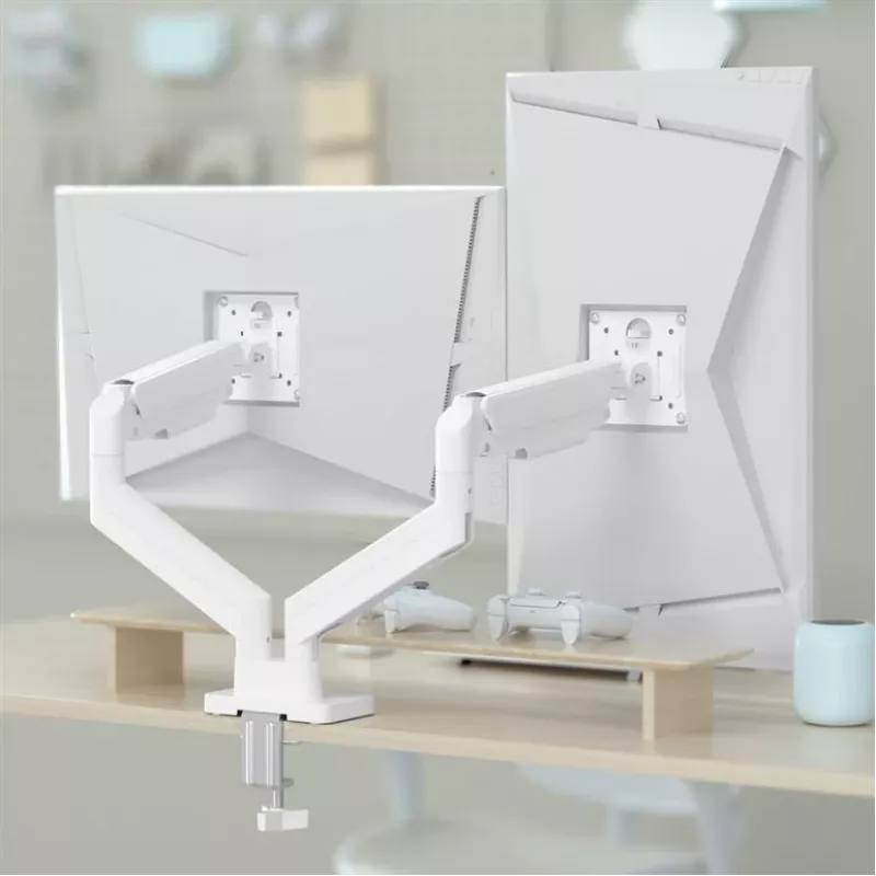 Suporte para monitor GEMBIRD MA-DA2-06-W para ecrãs de 17–32 polegadas, montagem por aperto/calha de mesa, branco