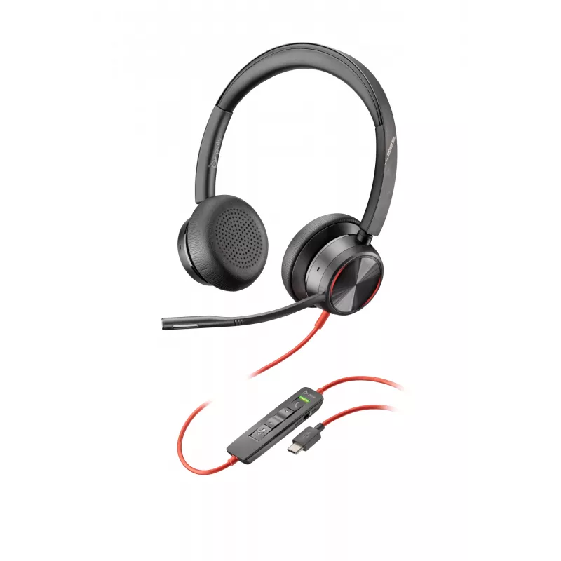 Auscultador com microfone HP Poly Blackwire 8225 USB-C, com fios, escritório/call center, 185 g, auscultador com microfone, preto