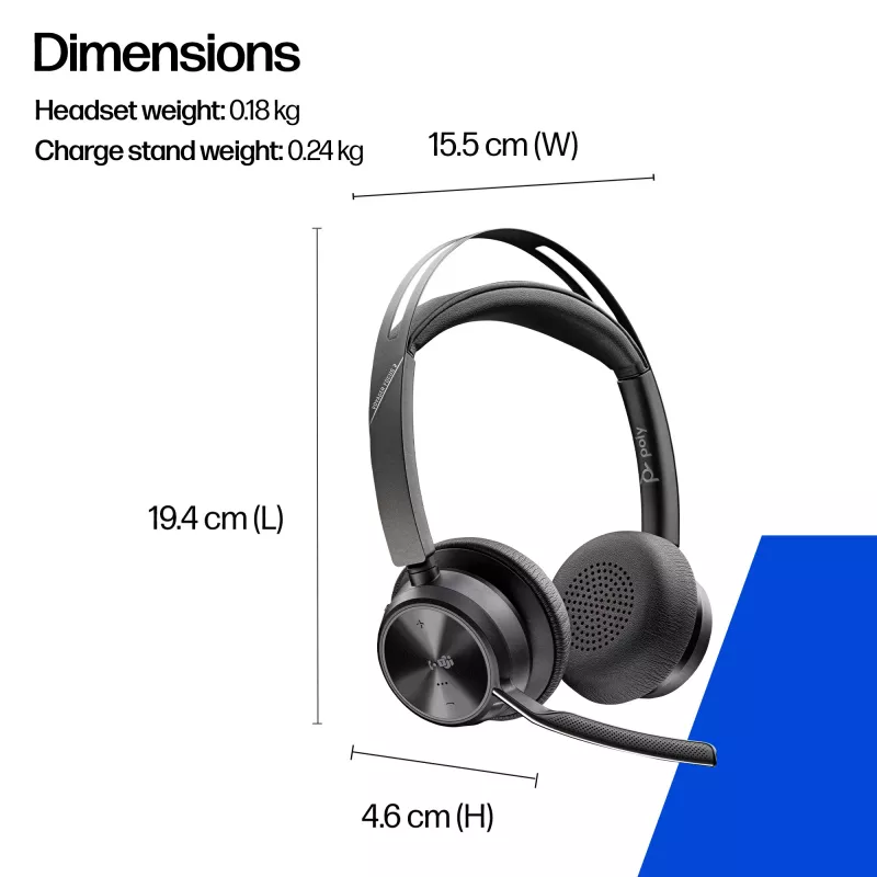 Headset HP Poly Voyager Focus 2-M USB-C-C Adaptador USB-C/A Poly+ 3 anos