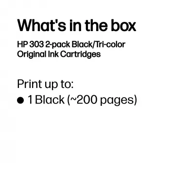 HP 303 pack de 2 Preto/Tricolor Tinteiros originais, rendimento padrão, Preto, Ciano, Magenta, Amarelo, tinta pigmentada, tinta corante, 4 ml, 4 ml