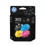 HP 303 pack de 2 Preto/Tricolor Tinteiros originais, rendimento padrão, Preto, Ciano, Magenta, Amarelo, tinta pigmentada, tinta corante, 4 ml, 4 ml