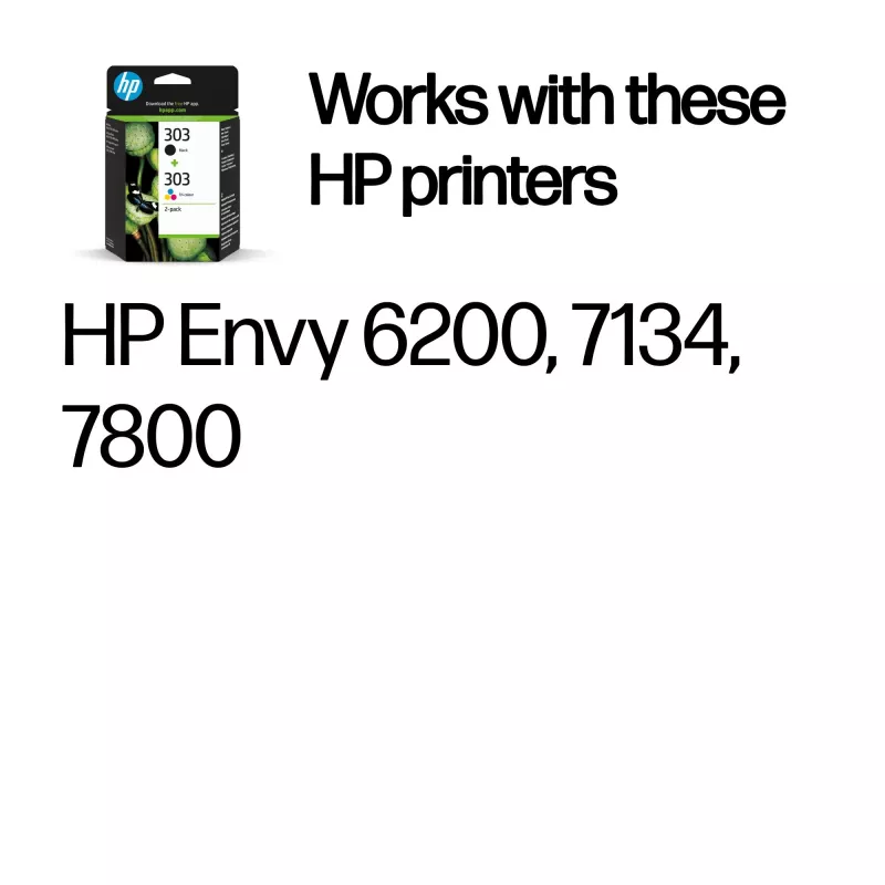 HP 303 pack de 2 Preto/Tricolor Tinteiros originais, rendimento padrão, Preto, Ciano, Magenta, Amarelo, tinta pigmentada, tinta corante, 4 ml, 4 ml
