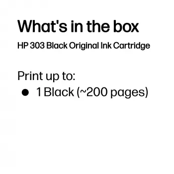 HP 303 Preto Tinteiro original — tinta preta pigmentada, capacidade padrão, embalagem individual, ~200 páginas