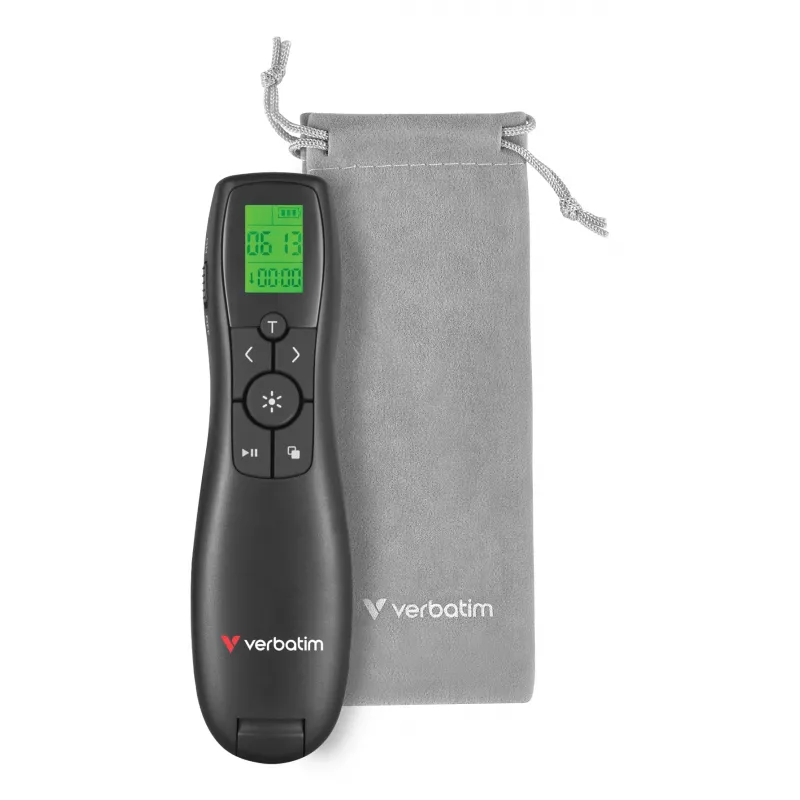 Apresentador sem fios Verbatim Keynote com visor LCD, RF, USB, 30 m, Preto