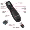 Apresentador sem fios Verbatim Keynote com visor LCD, RF, USB, 30 m, Preto