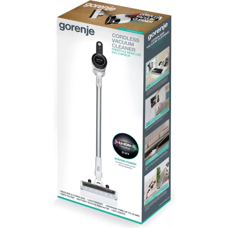 Aspirador vertical Gorenje SVC216FMLW bateria seco HEPA sem saco 0,5 l 135 W preto, branco