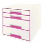 Gaveteiro Leitz WOW Cube 4 gavetas, 4 gavetas, plástico, rosa, branco, 1 unid., 287 mm, 270 mm