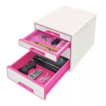 Gaveteiro Leitz WOW Cube 4 gavetas, 4 gavetas, plástico, rosa, branco, 1 unid., 287 mm, 270 mm