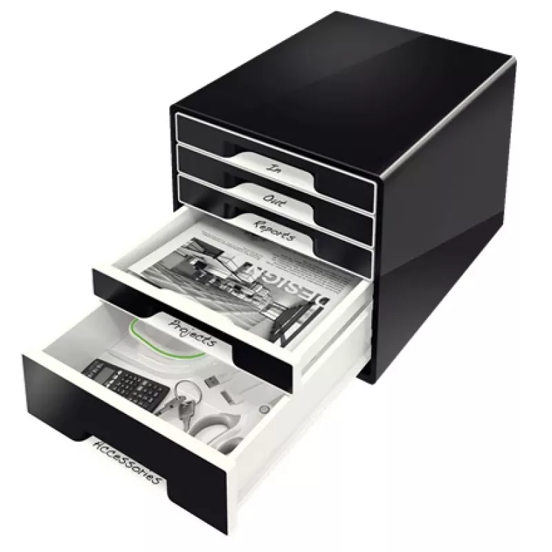 Gaveteiro Leitz Desk Cube 5 gavetas, 5 gavetas, plástico, preto, 1 unid., 270 mm, 287 mm