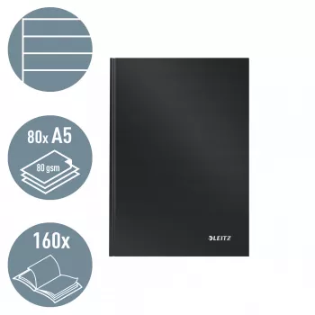 Caderno Leitz Solid capa dura A5 pautado 90 g 80 folhas, monocromático, preto, A5, 80 folhas, brilhante, 80 g/m²