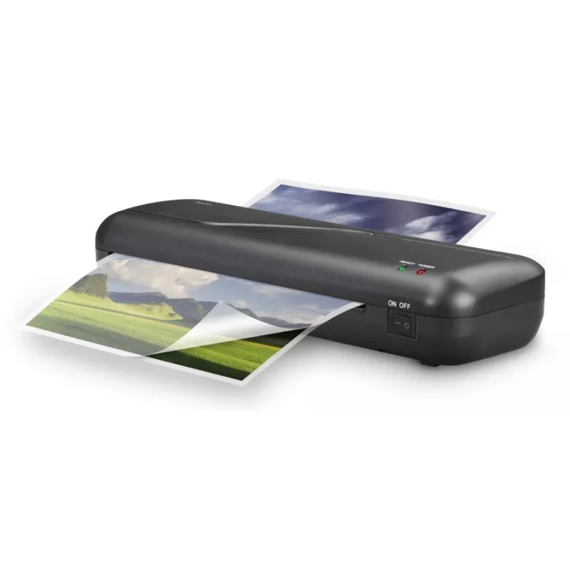 Plastificadora a quente HAMA 00050573 — largura máxima de plastificação 230 mm, pré-aquecimento 3 min, preto