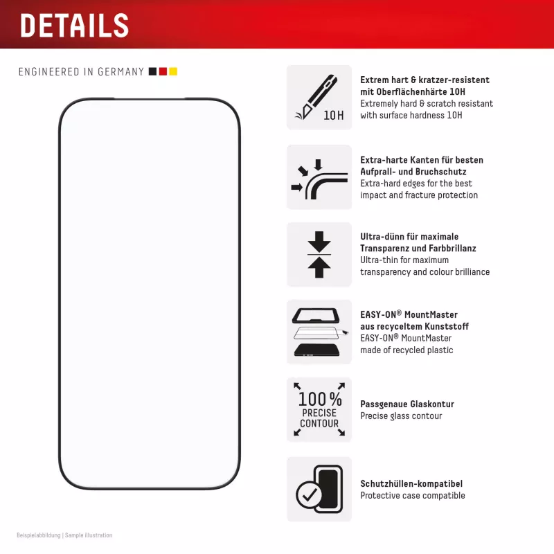 Película protetora de ecrã Displex Premium (cobertura total, 10H) para Apple iPhone 17, cobertura total