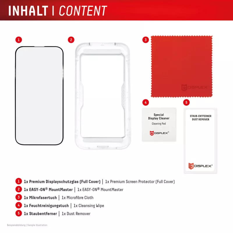 Proteção de ecrã e.v.i. Displex iPhone 17 Pro Premium com auxiliar de montagem – resistente a riscos, transparente/preto