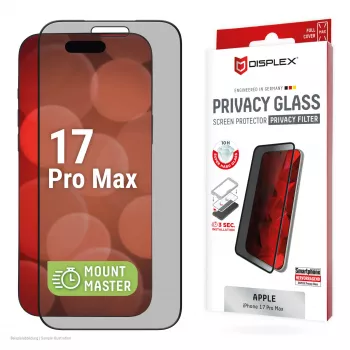 Vidro protetor de ecrã com filtro de privacidade em vidro temperado e.v.i. Displex (10H) para Apple iPhone 17 Pro Max, filtro de privacidade
