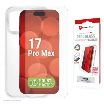 Película de proteção de ecrã e capa para Apple iPhone 17 Pro Max da e.v.i. — Vidro temperado, transparente, resistente a riscos e choques