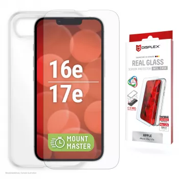 Película de proteção de ecrã e capa e.v.i. Displex para Apple iPhone 16e/17e, vidro temperado, transparente, resistente a riscos