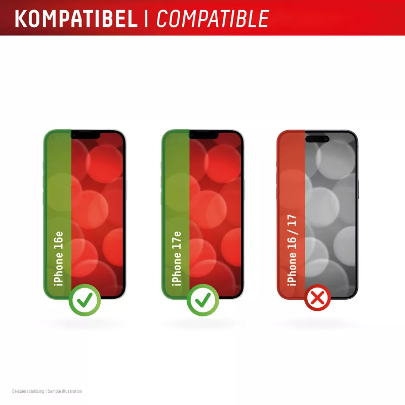 Película de proteção de ecrã e capa e.v.i. Displex para Apple iPhone 16e/17e, vidro temperado, transparente, resistente a riscos
