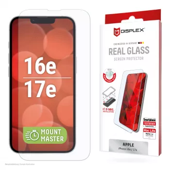Película de proteção em vidro temperado Displex (10H) e.v.i. para Apple iPhone 16e/17e — resistente a riscos, sujidade e choques, transparente