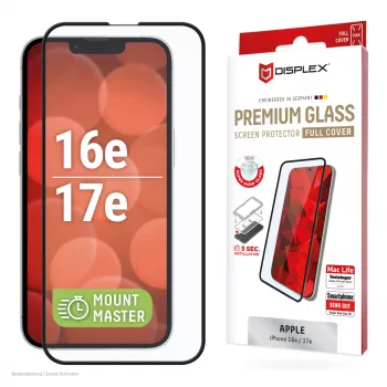 Vidro de proteção premium Displex em vidro temperado (cobertura total, 10H) para Apple iPhone 16e/17e