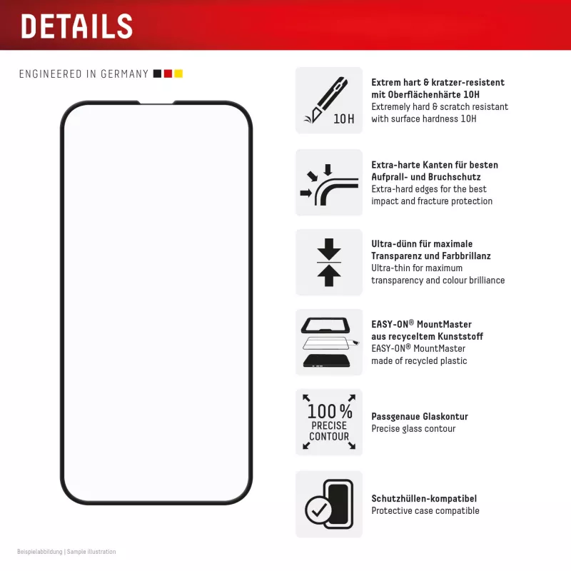 Vidro de proteção premium Displex em vidro temperado (cobertura total, 10H) para Apple iPhone 16e/17e