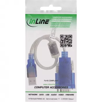 Cabo adaptador USB para série InLine 33304X com ferrite, USB-A para ficha Sub-D de 9 pinos