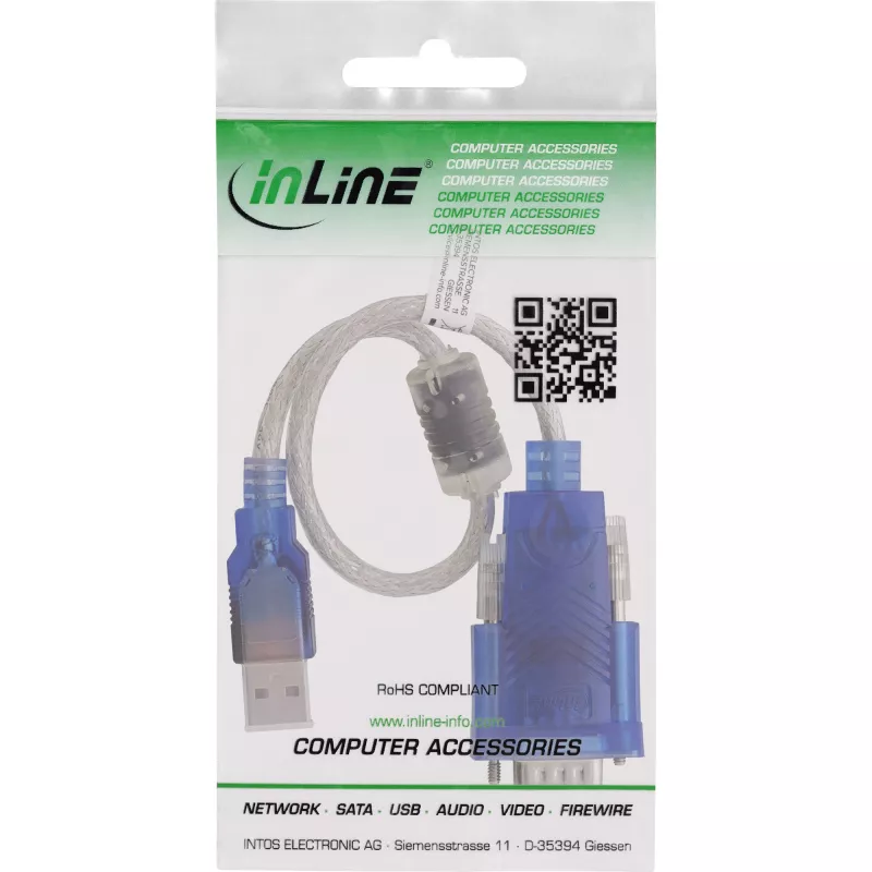 Cabo adaptador USB para série InLine 33304X com ferrite, USB-A para ficha Sub-D de 9 pinos