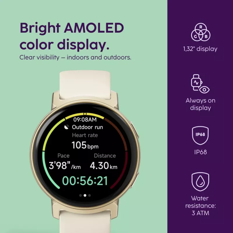 Hama Arion 3,35 cm (1,32 polegadas) AMOLED 43 mm Digital 466 x 466 píxeis ecrã tátil dourado GPS (satélite)