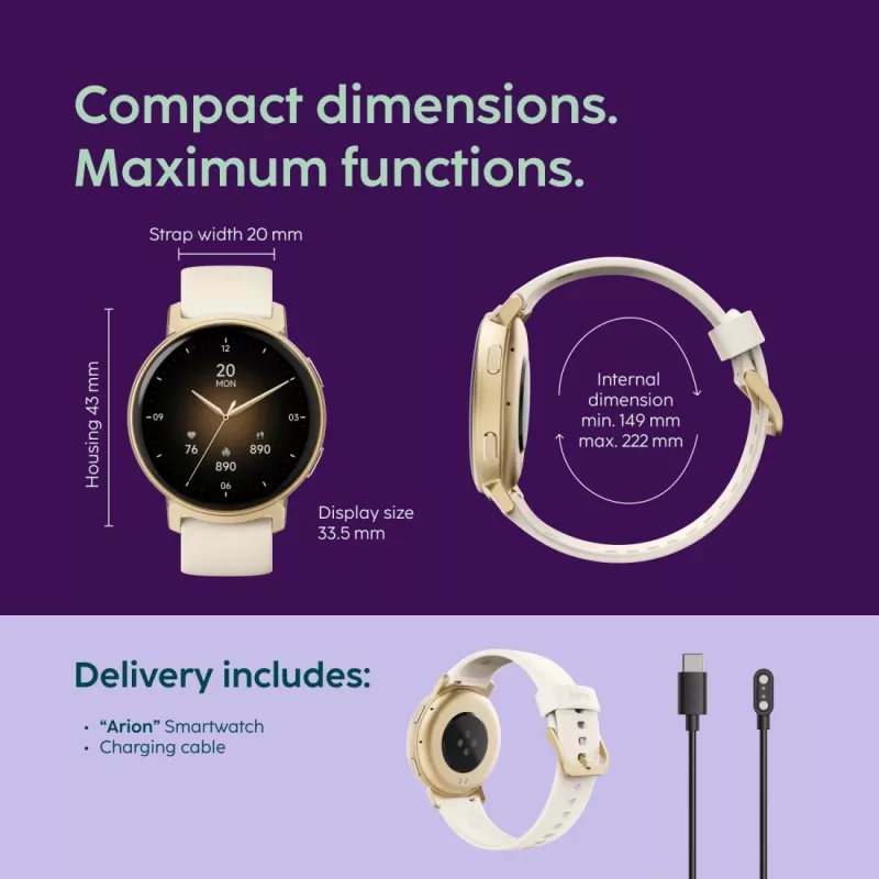 Hama Arion 3,35 cm (1,32 polegadas) AMOLED 43 mm Digital 466 x 466 píxeis ecrã tátil dourado GPS (satélite)
