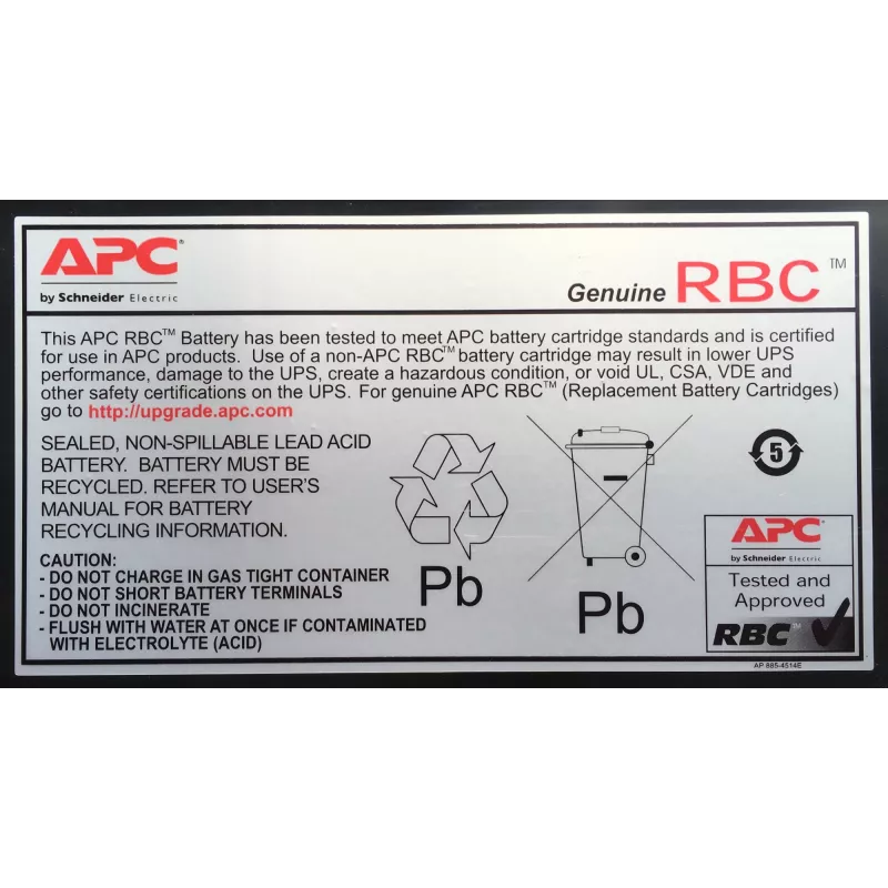 APC Cartucho de bateria de substituição RBC6 (OEM), chumbo-ácido (VRLA), preto, 7,68 kg, 195,6 x 152,4 x 94 mm, 0 - 40 °C, 0 - 95 %